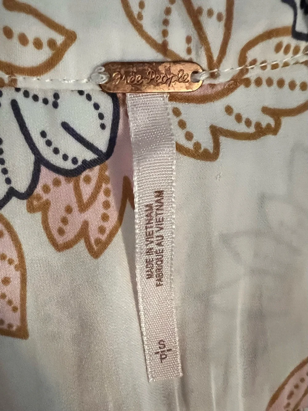 Free People Boho “Run Free” Floral Blouse - White with Orange & Lavender Size S